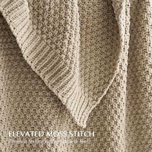 EVERGRACEHOME Chunky Chenille Knit Throw Blanket for Couch, Soft Luxurious Moss Stitch Blankets for Bed, Cozy Decorative Farmhouse Knitted Throws for Sofa, Sand Dune, 50" x 60" thumbnail 3
