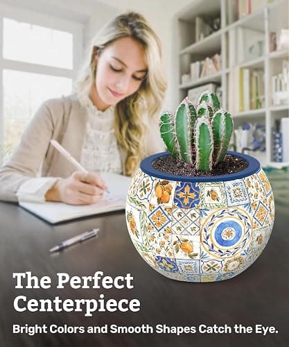 PieceRelax 3D Puzzle Planter - Retro Tiles - Danish Folklore Style, Home Decor Flower Pots for Indoor Cactus, Succulents Pots [K1104] thumbnail 11