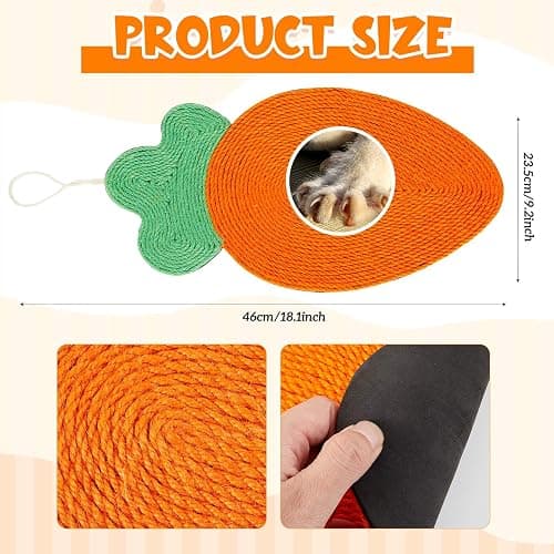 Maasechs Rabbit Scratching Pad, Natural Sisal Cat Bunny Scratcher Mats Cute Scratch Rug, Claws and Teeth Care for Biting Sleeping Nesting Small Animal Bedding Chew Toys Bed Play Toy(Carrots) thumbnail 2