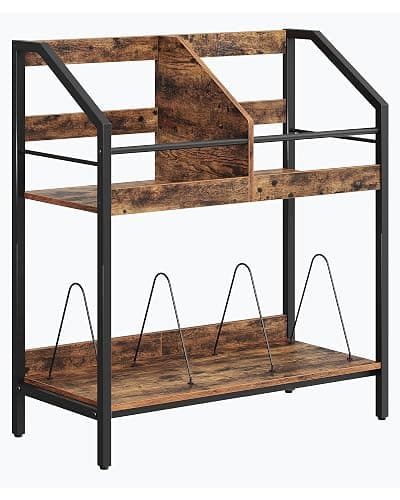 CHOEZON 2-Tier Vinyl Record Storage Holder Rack, 250 LP Albums Display Shelf, Wooden Vinyl Storage Rack with Wire Dividers for Records, CDs, Books, Rustic Brown and Black DTCW07BF thumbnail 8