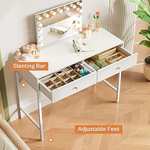 SUPERJARE 39.4" White Desk with 2 Drawers, Modern Makeup Vanity Desk, Small Computer Desk Home Office Desk for Writing Study Bedroom thumbnail 6
