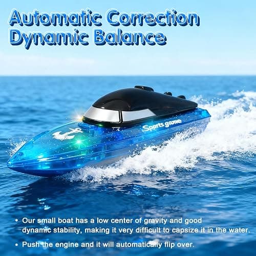 RC Boat with 1800mAh Battery, Transparent Remote Control Boat with 10 LED Lights, Auto Flip 2.4 GHz Double Waterproof Racing Speedboat Toy for Kids and Adults, Gift for Boys Girls for Lake & Pool thumbnail 5