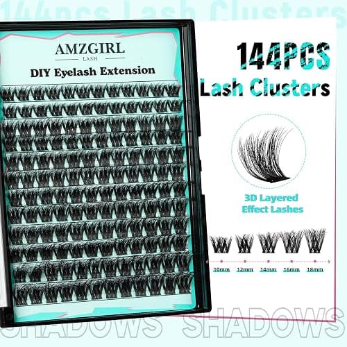 Lash Extension Kit 3D Effect Lash Clusters Kit 144pcs D Curl Eyelash Extension Kit with Lash Bond and Seal Lash Remover Lash Tweezers for Lash Clusters Eyelash Clusters Kit (Shadows, D-10-18mm Kit) thumbnail 2