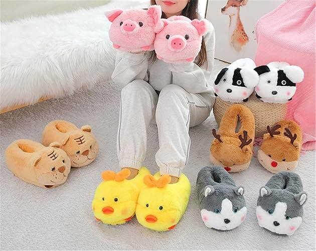 Cute Pig Cartoon Animal Home Furry Slippers - Women's Warm Winter Slippers thumbnail 7