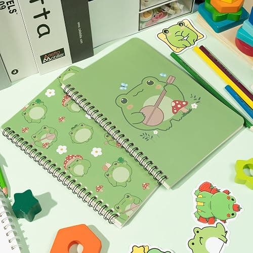 L1rabe 2 A5 Frog Spiral Notebooks Back to School Cute Frog Green College Ruled Hardbound Notebooks Exercise Book Diary Notepad Travel Journal for Kids Teens Students Girls Birthday Gift thumbnail 2