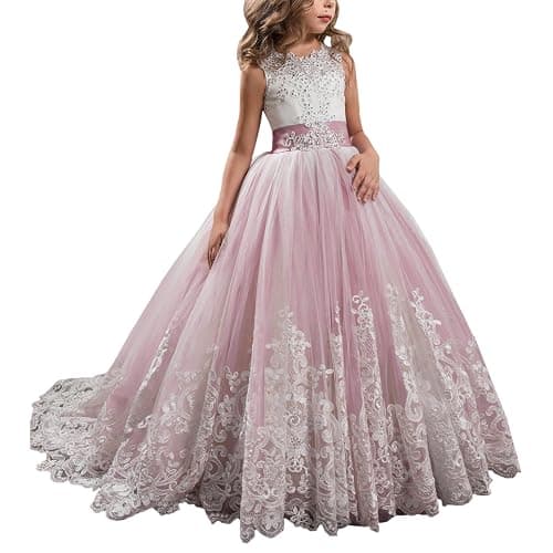 Princess Lilac Long Girls Pageant Dresses Kids Prom Puffy Tulle Ball Gown - Image 1