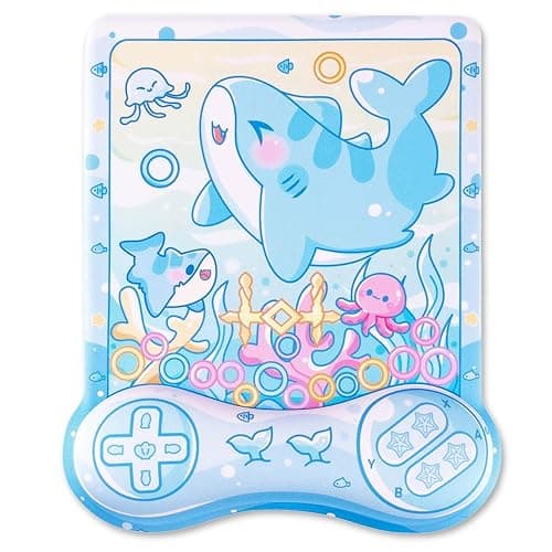 BelugaDesign Shark Mousepad | Cute Kawaii Anime Pastel Blue Mouse Pad | Ocean Underwater Nonslip Mat for Gaming Computer Laptop Keyboard Desk Accessory | Padded Squishy Wrist Rest for Easy Typing - Image 1