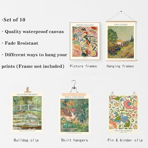 Vintage Eclectic Wall Art Prints Set of 9, Abstract Eclectic Wall Decor Matisse William Morris Van Gogh Monet Maximalist Famous Artist Painting Pictures, Trendy Maximalism Poster for Aesthetic thumbnail 7