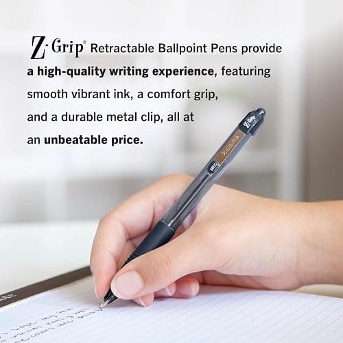 Zebra Pen Z-Grip Retractable Ballpoint Pen, Smooth-Flowing Black and Blue Ink, 1.0mm Medium Point, School & Office Supplies, Ideal for Note-Taking, Journal and Planner Use, 18-Pack (22018amz) thumbnail 6