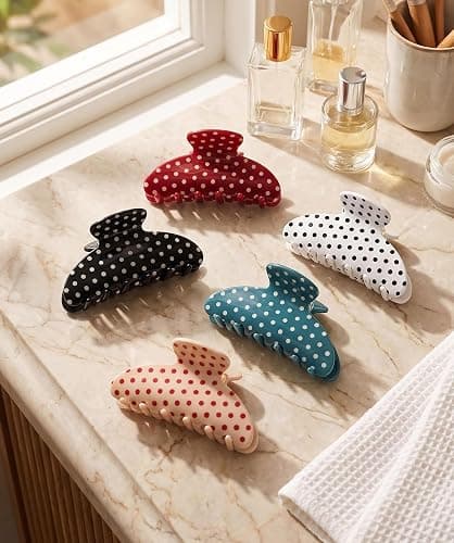 2 Pack Polka Dot Small Medium Hair Claw Clips,3.1 Inch Acetate Claw Clips for Women Thin Fine Thick Hair Hair Clips for Updo Half Up Hair Styles thumbnail 8
