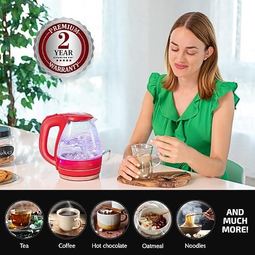 OVENTE Electric Kettle, 1.5L Borosilicate Glass Countertop Water Heater and Boiler for Coffee or Tea, BPA-Free, Auto Shut-Off, Boil-Dry Protection, Removable and Washable Spout Filter, Red KG83R thumbnail 9