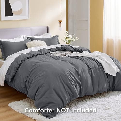 Bedsure Duvet Cover Queen Size - Soft Double Brushed Bedding Set for Kids & Adults, Zipper Closure, 3 Pieces, Includes 1 Duvet Cover (90"x90") & 2 Pillow Shams, NO Comforter, Dark Grey thumbnail 2