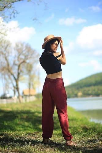 Boho Pants 2-Pocket Flowy High Waist Harem Pants Women for Yoga Travel Hippie Clothes thumbnail 6