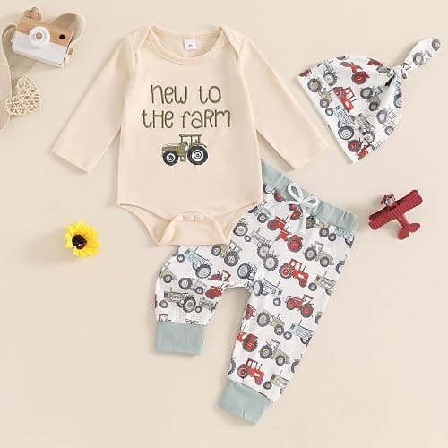 Madjtlqy Little Dude Newborn Baby Boy Fall Clothes Long Romper Bodysuit Jogger Pants Set 3Pcs Infant Coming Home Outfit thumbnail 2