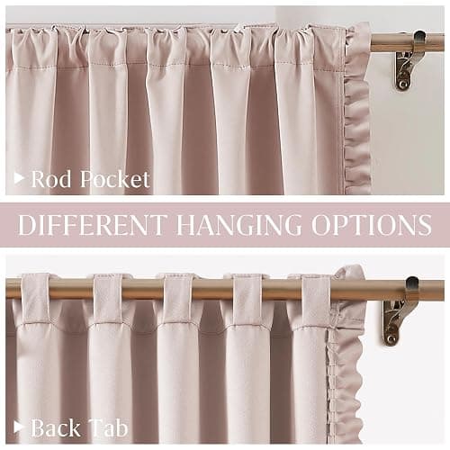 Jubilantex Pink 80% Blackout Christmas Curtains with Ruffle Heavy Solid Thermal Insulated Window Treatment Set Soft Drapes for Bedroom Living Room Light Blocking Rod Pocket Curtain, 40Wx84L, 2 Panels thumbnail 5