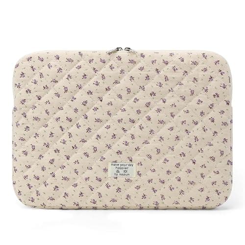 Puffy Laptop Sleeve 13-15.6 Inch Cute Quilted Laptop Protective Case Padded Floral Computer Sleeve for MacBook (A-Purple, 13 Inch) - Image 1