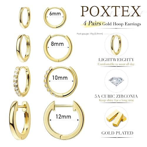 Small Gold Huggie Hoop Earrings Set for Women Men Hypoallergenic 14K Plated Stack Cartilage Earrings, Multiple Piercing Lightweight Mini Thin Cute Dainty Trendy Jewelry Set Gifts for Women thumbnail 8