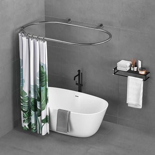 Sikaiqi Aluminum Alloy Oval Shower Curtain Rod Hoop Square Shape Bathroom Rod for Clawfoot Tub Free Standing Tubs (Silver: L 43.3, W 25") - Oval Aluminum-Silver thumbnail 7