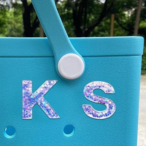 HLUWA Letter Charms for Bogg and Simply Southern Bags - Alphabet Purple Star Sequin Lettering Accessories - Insert Decorative Letters for Handbag Beach Tote thumbnail 5