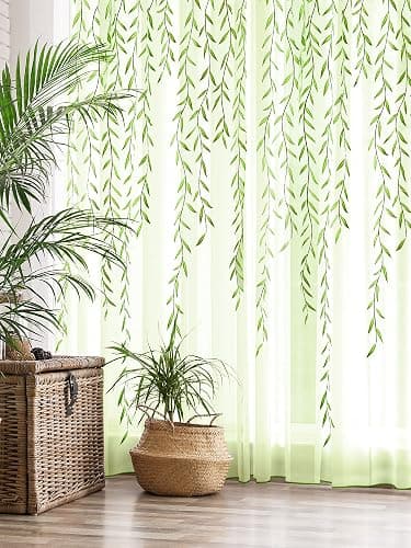 Breling Willow Voile Curtains Cute Green Sheers Leaf Tulle Vine Window Sheers Ivy Pretty Curtain for Living Room Bedroom Window Door Balcony(2 Pieces,39.4 x 78.7 Inch) - Image 1