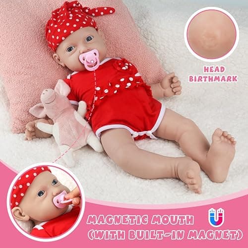 IVITA 14 inch Magnetic Silicone Baby Dolls Girl Weighted 4 lb,[NOT Vinyl],Silicone Full Body Reborn Lifelike Realistic Real Life Newborn Soft Babies with Feeding Kit & Gift Box for Kid Age 3+ thumbnail 3