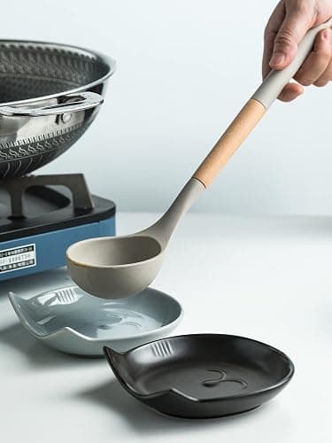 Miamolo Cat Spoon Holder for Stove, Spoon Rest Keep Countertop Clean & Tidy | 5.12 Inch Ceramic, Cute Kitchen Gadget Tray, Holds Ladles, Sponge & Tongs, Farmhouse Kitchen Decor, Gift for Cat Lover, Black thumbnail 7