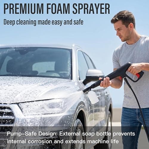 MZK 2026 New Lightweight Pressure Washer, Portable One-Button Start with 4 Adjustable Nozzle & Foam Cannon, Powerful Cleaning Machine for Cars, Patios, Fences & Driveways(Red) thumbnail 5