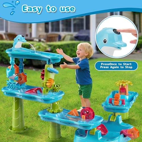 Dolphin Water Table Pump Toy for Kids - Battery Powered, 3-Hour Non-Stop Play - Summer Water Fountain Play Table with Dolphin Design (Blue) thumbnail 6