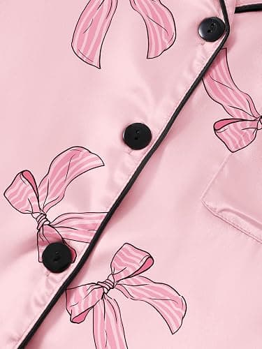 LYANER Women's Satin Pajamas Set Short Sleeve Button Shirt Silky Sleepwear with Shorts Set PJ thumbnail 3