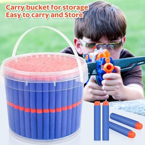 300 Refill Darts Foam Bullets fit for Nerf Gun Elite, Darts Ammunition for N-Strike Elite Series Blasters, Dart Accessories with Portable Storage Bucket, Blue thumbnail 4