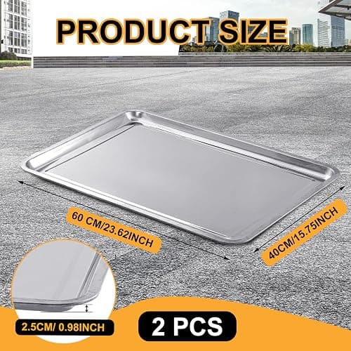 Datanly 2 Pcs Stainless Steel Oil Drip Pan for Under Car 23.62 x 15.75 Inch Automotive Oil Change Pan Silver Rust Resistant Motorcycle Drip Tray Replacement Tray for Garage Floor thumbnail 2