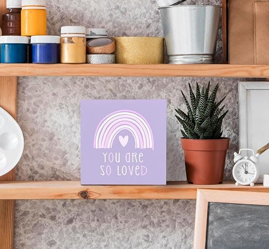 SRADMO You Are So Loved Rainbow Heart Wood Box Sign Desk Decor, Purple Kids Inspirational Quotes Wooden Block Box Sign Decoration for Kids Room Nursery Playroom Shelf Table Decorative Accessories thumbnail 4