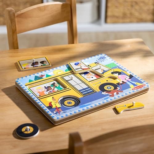 Melissa & Doug The Wheels on The Bus Song Puzzle – 8-Piece Wooden Peg Puzzle with Light-Activated Sounds, Music Learning Toy for Toddlers and Preschoolers Ages 2+ thumbnail 9