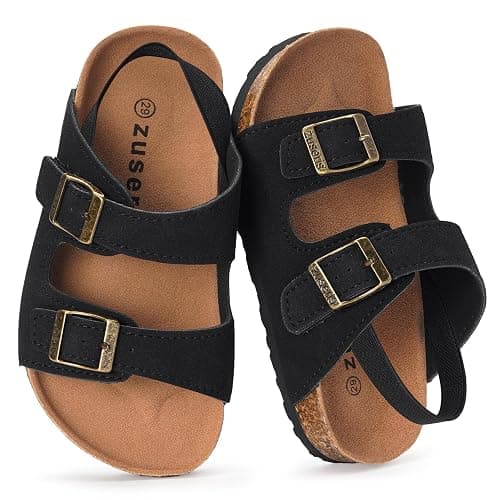 ZUSERIS Kids Toddler Sandals for Boys Girls Summer Cork Footbed Slides Non-slip Comfort Suede Leather with Adjustable Straps for Indoor Outdoor - Image 1