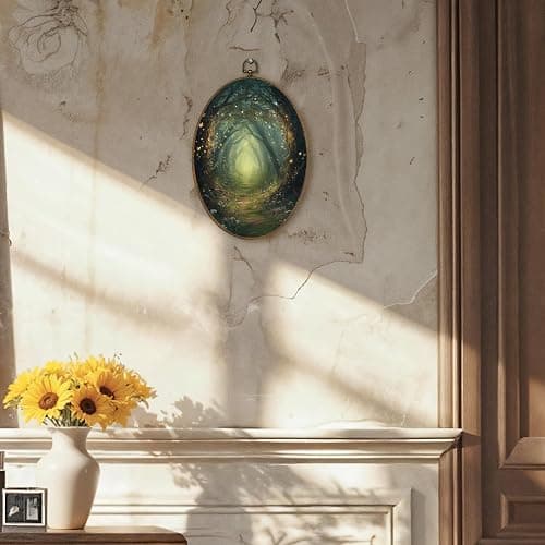 LKETW Vintage Fantasy Forest Oval Wall Art Decor, Rustic Nature Enchanted Forest Oval Canvas Hanging Decor, Mystical Cottagecore Wall Decorations for Home Bedroom Living Room, 8.6x11.4 Inch thumbnail 2