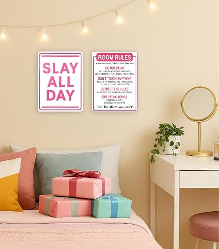 Funny Room Rules Sign - Cute Room Rules Sign for Teen Girls, Pink Preppy Room Decorations, Cute Teenage Door Sign & Fun Gifts for Birthday, Holidays (Room Rules) thumbnail 2