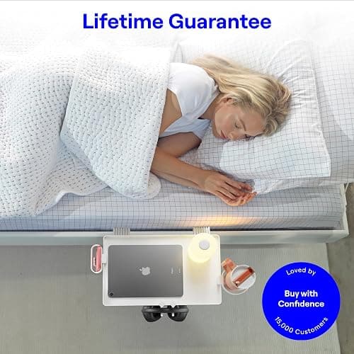 BedShelfie Bedside Shelf for Dorm Room Bunk Bed & Top Bunk, College Dorm Room Essentials, Bedside Caddy, Clip on Floating Tray, Bed Side Table Storage, Loft Nightstand Decor - Dorm Essential, White thumbnail 5