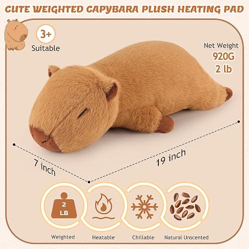 2lb Capybara Plush Stuffed Animals Microwavable Heating Pad-19'' Capybara Heating Pads for Cramps &Period Pain Relief for Women,Heatable & Coolable Stuffed Animals Bedtime Birthday Gift for Women Kids thumbnail 3