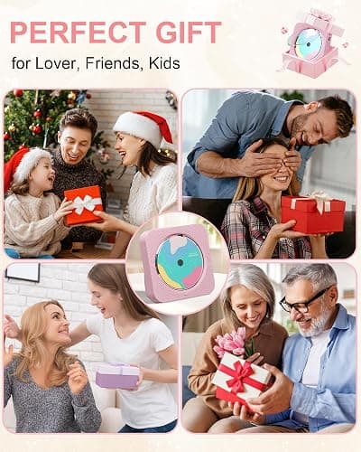 CD Player Portable with Bluetooth 5.1Desktop CD Player with HiFi Sound Speakers,Remote Control,Dust Cover,LED Display,Boombox FM Radio,USB/AUX for Home (Pink) thumbnail 8