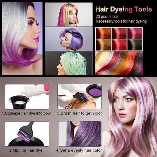 23-Teiliges Hair Dye Set,CREATESTAR DIY Haare Färbung Kit Haarfärbemittel,Haare Färben Set einschließlich Färbeschale/Haarklammer/Handschuh/Ohrbedeckung Friseur Szubehör Strähnchenhaube Werkzeug thumbnail 5
