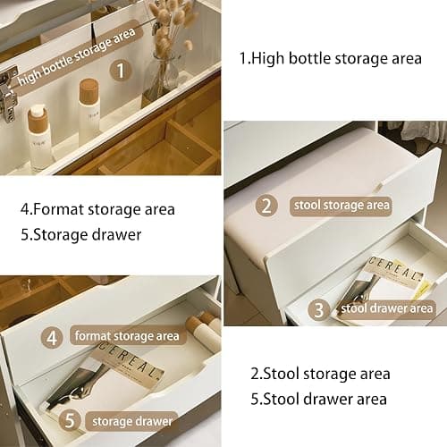 namitihome Elegant 3-in-1 Vanity Set 23.6" Desk with Flip Mirror, 3 Drawers Padded Stool Walnut Modern Bedroom Makeup Table(White, 23.6) thumbnail 6