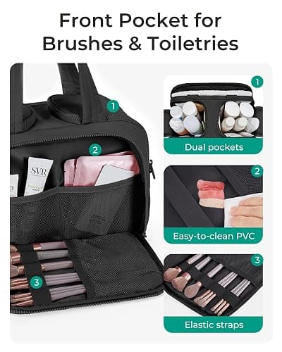 BAGSMART Travel Toiletry Bag, Lightweight Large Wide-open Travel Bag for Women, Puffy Cosmetic Makeup Bag Organizer with Handle for Accessories,Essentials, Toiletries, Black thumbnail 2