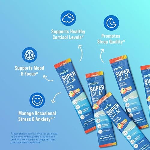 Nello Supercalm Powdered Drink Mix, Cortisol Reducer* and Sleep Aid Supplement, L Theanine, Ksm-66 Ashwagandha, Magnesium Glycinate, Vitamin D 3, No Sugar, Non GMO, On The Go, 20 Ct, Cherry Limeade thumbnail 5