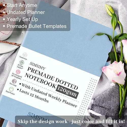 SIMSIMY Premade Dotted Journal Notebook with Bullet Templates, Pre-made Dot Grid Journaling with Undated Weekly & Monthly Planner, Various Trackers, Lasts 1 Year, A5 thumbnail 2