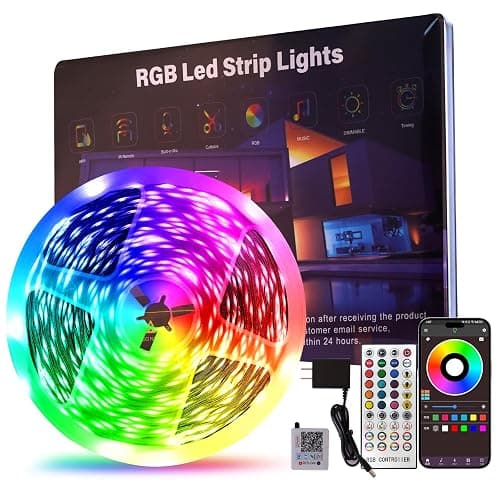 50 FT LED Lights For Bedroom, Music Synchronized RGB Color Changing LED Strip Lights, With 44 Key Infrared Remote Control and Application Control, Room Home Living Room Kitchen Decoration Party - Image 1