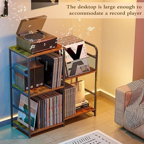 ThreeHio Record Player Stand, Turntable Stand with Vinyl Storage Holds up to 300+ Albums, Storage Cabinet for Vinyl Records, Record Player Table for Living Room thumbnail 6