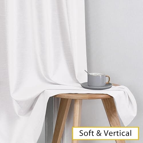 Chyhomenyc Uptown White Faux Silk Curtains 96 Inch Length 2 Panels for Bedroom, Shiny Luxury Light Filtering Slub Textured Soft Fabric Rod Pocket Window Drapes, Each 40x96 Inches, 8 FT thumbnail 5