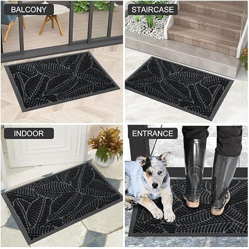 Colorxy Waterproof Doormat, Sturdy Natural Rubber Front Indoor Mat, Non Slip Low Profile Indoor Outdoor Door Mats, Stain and Fade Resistant Floor Mat, Easy Clean Patio Entrance Mat, 30''x17'', Black thumbnail 6