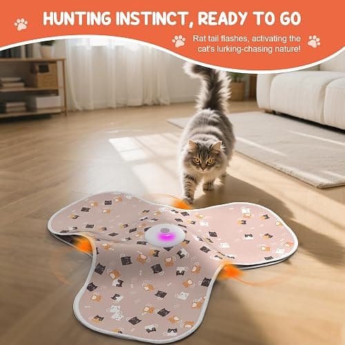 FUGODIWI ‌‌Interactive Cat Toys for Indoor Cats‌ Adult‌ with Feather Tail Switchable Mouse Sounds, ‌Kitten Enrichment Toys‌ for Hunting Self Play, Automatic Rechargeable Quiet Game to Bored (Pink) thumbnail 4