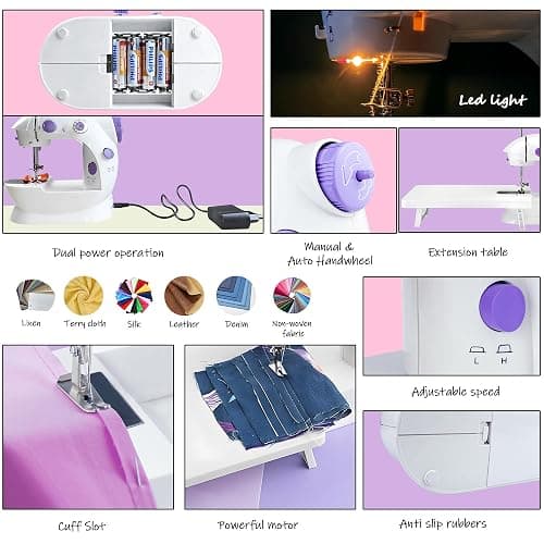 Mini Sewing Machine for Beginners-Maquina de Coser, Easy Automatic Sewing Machine with Extension Table, Household Electric Portable Sewing Tool with Sewing Kit, Small, for All Age, Kids or Adults thumbnail 7